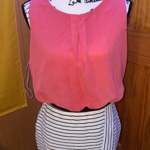 Speechless, Pink, Black & White Striped Mini Dress, Size L